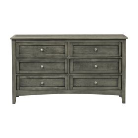 Transitional Style Dresser,6 Drawers, Birch Veneer Stylish Cool Gray Finish