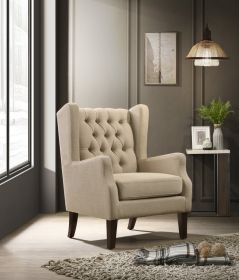 Irwin-Beige Linen Button Tufted Wingback Chair