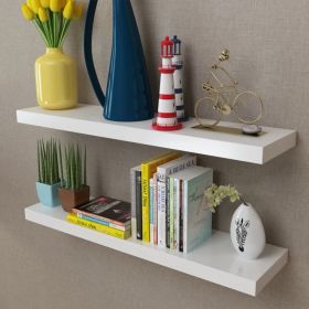 2 White Floating Wall Display Shelves