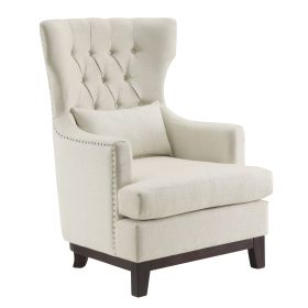 Button Tufted Wing-Back Accent Chair in Beige