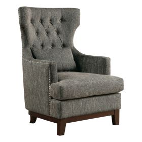 Button Tufted Wing-Back Accent Chair with Gray Fabric