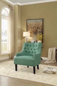 Modern Traditional Accent Chair Button Tufted Teal Textured Fabric