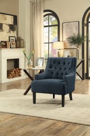 Modern Traditional Accent Chair Button Tufted Blue Textured Fabric