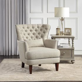 Luxury Accent Chair with High Flair-Back Button-Tufted Beige Nailhead