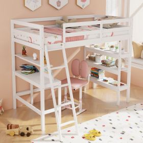 Twin Size Loft Bed with Desk and Bookshelves