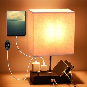 Fully Dimmable Table Lamp for Nightstand with Dual USB Ports and 2 Power Outlets