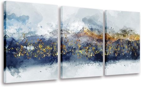 Navy Blue and Gold Mountain Abstract Watercolor Wall Decor