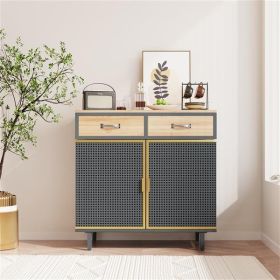 Modern 2 Drawer Sideboard Made with Iron+ Carbonized Bamboo