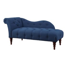 Traditional Chaise Button Tufted Detail with Blue Upholstery