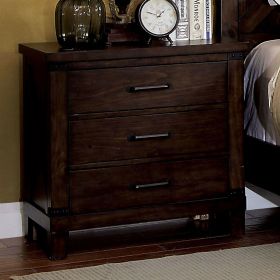 Rustic Style Dark Walnut Finish Nightstand