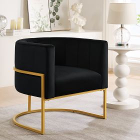 Upholstered Velvet Accent Chair with Golden Metal Stand