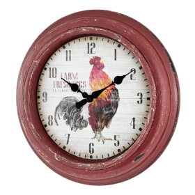 La Crosse Clock 12-inch Red Rooster Distressed Quartz Analog Wall Clock