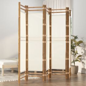 Folding 5-Panel Room Divider 78.7" Bamboo and Canvas