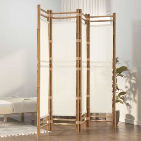 Folding 4-Panel Room Divider Bamboo and Canvas