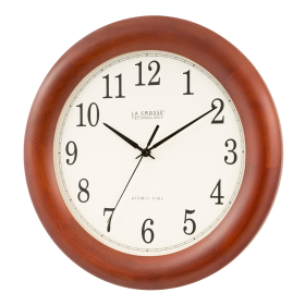 La Crosse Technology 12.5 Inch Cherry finish Oak Wood Atomic Analog Clock