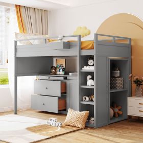 Loft Bed with Rolling Cabinet and Desk