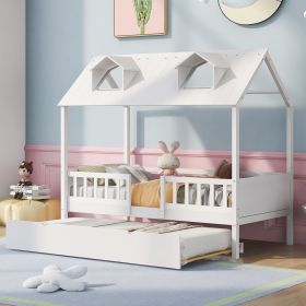 White Twin Size House Bed with Trundle