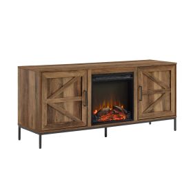 Modern Farmhouse Barn Door Fireplace TV Stand – Rustic Oak