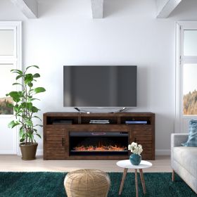 Bridgevine Home Sausalito 78 inch Electric Fireplace TV Stand, Whiskey Finish