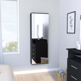 Wall Mounted Shoe Rack With Mirror, Black Wengue Finish