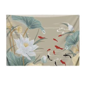 Chinese Lotus Carp Tapestry Decoration; 39x51 inch