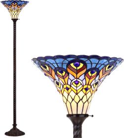 Peacock Tiffany Style 70" Bronze Torch Floor Lamp