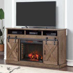 Bridgevine Home Farmhouse 66 inch Electric Fireplace TV Stand, Barnwood Finish