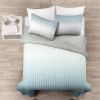 King size Aqua Blue and Grey Lightweight Polyester Fabric 3 Piece Quilt Set