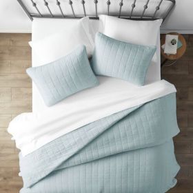 Microfiber Farmhouse Coverlet Bedspread Set Light Blue, King/California King