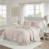 Full/Queen Size 3 Piece Reversible Scalloped Edges Microfiber Quilt Set in Blush