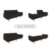 Black Mid-Century Modern Linen Upholstered Sofa Bed with Classic Wood Legs