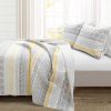 Full/Queen Scandinavian Grey/Yellow Reversible Cotton Quilt Set