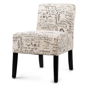 Modern Accent Chair Off-White French Cursive Pattern Upholstery