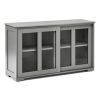 Grey Wood Buffet Kitchen Dining Sideboard Storage Cabinet w/ Glass Sliding Door