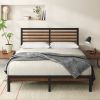 Queen Metal Platform Bed Frame with Bamboo Wood Slat Headboard and Footboard