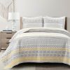 King Scandinavian Grey/Yellow/White Chevron Stripe Reversible Cotton Quilt Set