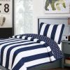 King 3 Piece Reversible Navy White Stars Stripes 100-Percent Cotton Quilt Set