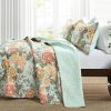 King size 3 Piece FarmHouse Teal Floral Cotton Reversible Quilt Set