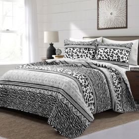 Full/Queen size Animal Print Black White Lightweight Reversible Quilt Set