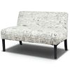 Modern Loveseat Sofa with Off-White Cursive Pattern Upholstery