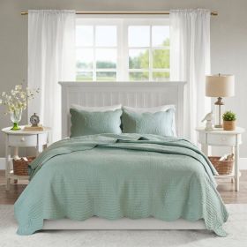 Full/Queen size Reversible Scalloped Edges Microfiber Quilt Set in Seafoam