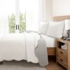 Full/Queen White Grey Scalloped Edge Reversible Thin Light Quilt Set