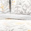 Full/Queen size Yellow Grey Floral Light Thin Cotton Polyester Blend Quilt Set