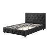 Black Faux Leather Upholstered Platform Bed with Button Tufted Headboard