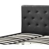 Black Faux Leather Upholstered Platform Bed with Button Tufted Headboard