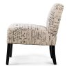 Modern Accent Chair Off-White French Cursive Pattern Upholstery