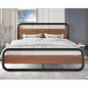 Heavy Duty Industrial Modern Metal Wood Platform Bed Frame with Headboard