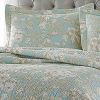 Reversible Cotton Quilt Set with Seafoam Blue Beige Floral Pattern