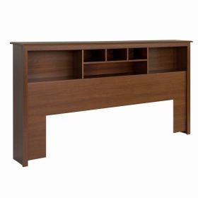 King size Bookcase Headboard  Book Shelf in Dark Cherry Wood Finish