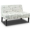 Modern Loveseat Sofa with Off-White Cursive Pattern Upholstery